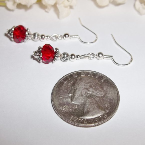 Beaded Red Dangle Earrings Handmade NWT Set 5183 - Picture 5 of 8